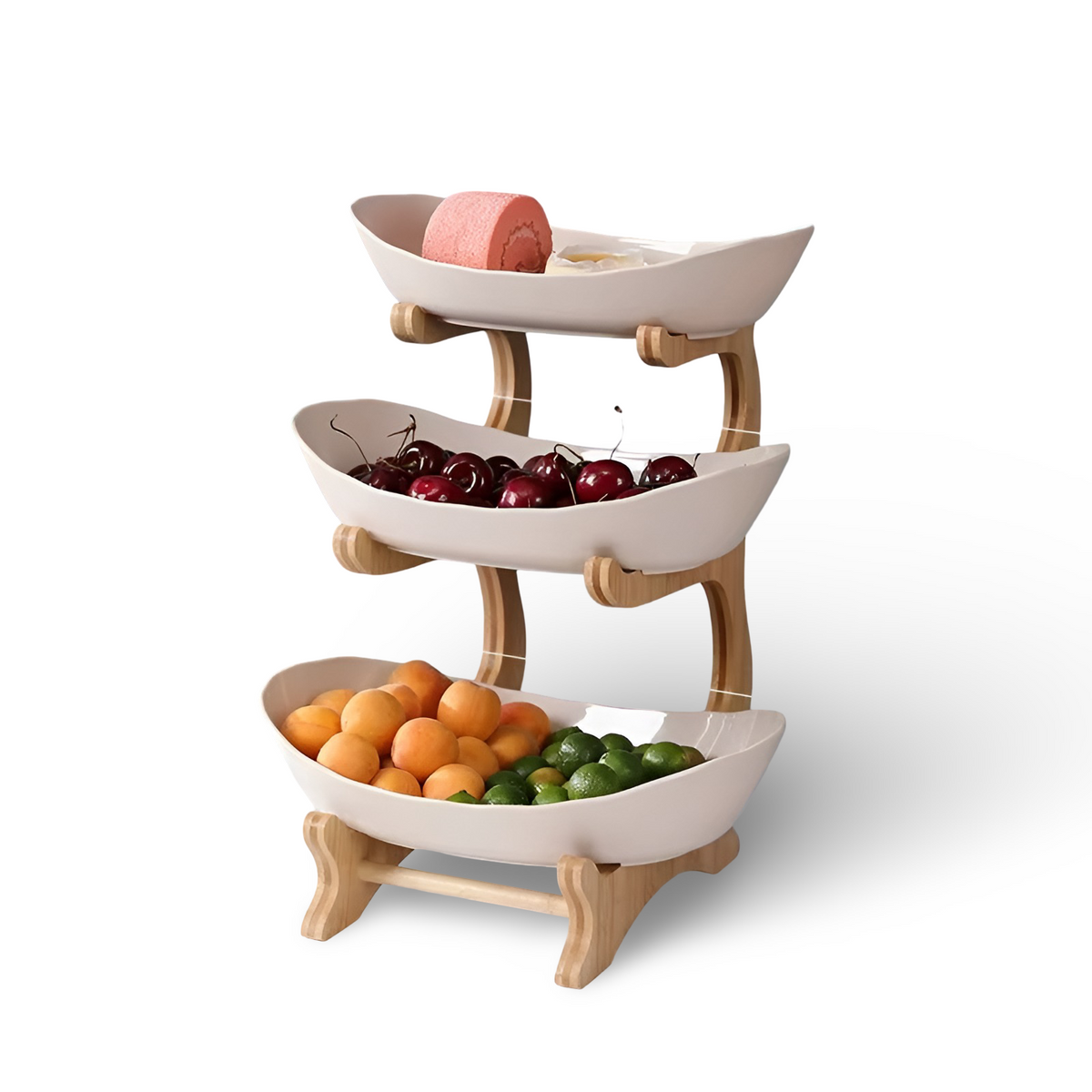 Tiered Wood Fruit Basket Stand with Removable Bowls, 2 or 3 Tier Countertop Produce Holder for Kitchen, Snack & Pastry Serving Tray | Lonoma