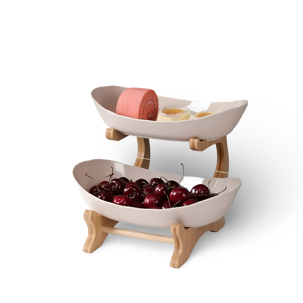 Tiered Wood Fruit Basket Stand with Removable Bowls, 2 or 3 Tier Countertop Produce Holder for Kitchen, Snack & Pastry Serving Tray | Lonoma