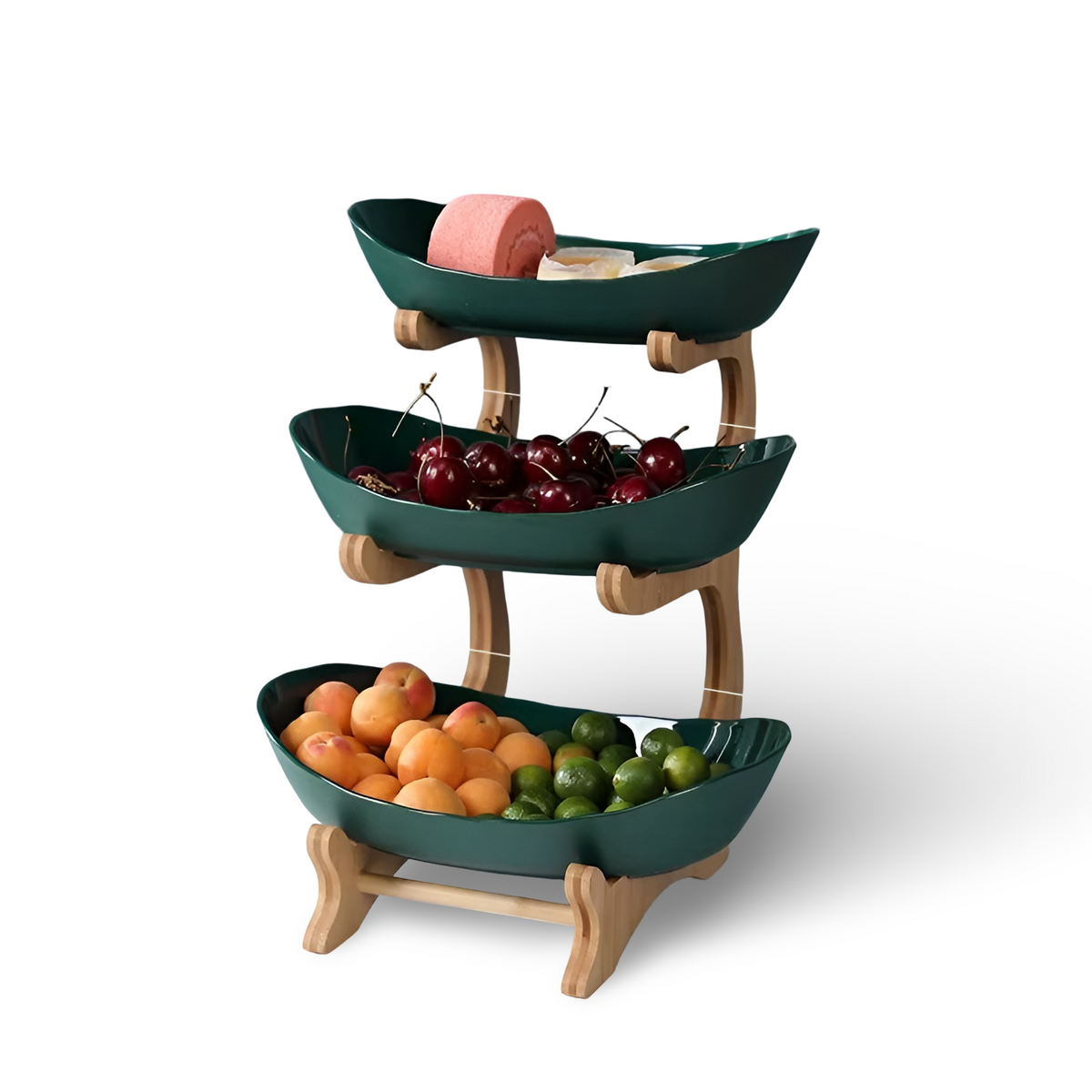 Tiered Wood Fruit Basket Stand with Removable Bowls, 2 or 3 Tier Countertop Produce Holder for Kitchen, Snack & Pastry Serving Tray | Lonoma