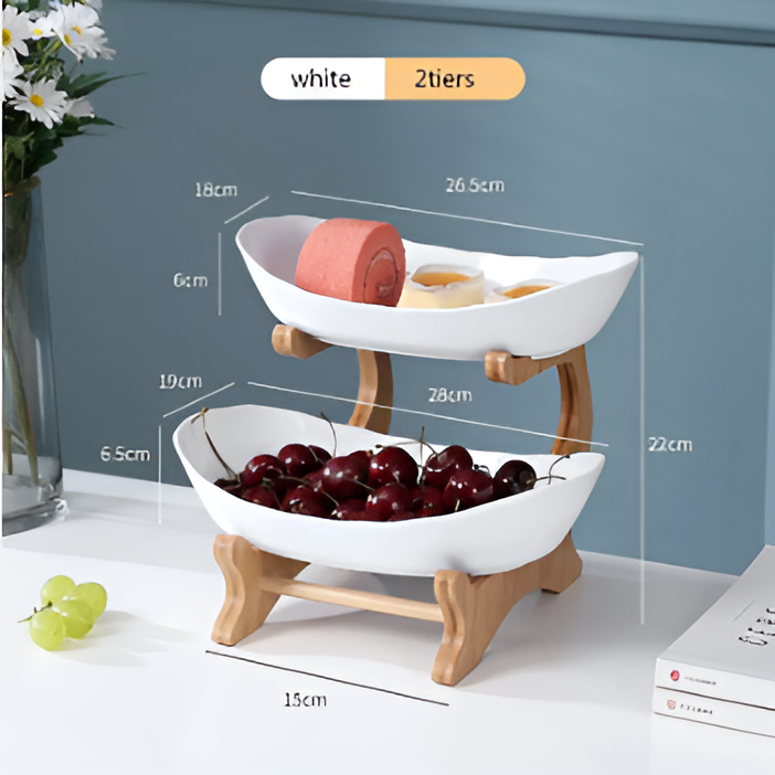 Tiered Wood Fruit Basket Stand with Removable Bowls, 2 or 3 Tier Countertop Produce Holder for Kitchen, Snack & Pastry Serving Tray | Lonoma