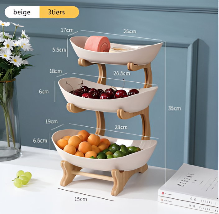 Tiered Wood Fruit Basket Stand with Removable Bowls, 2 or 3 Tier Countertop Produce Holder for Kitchen, Snack & Pastry Serving Tray | Lonoma