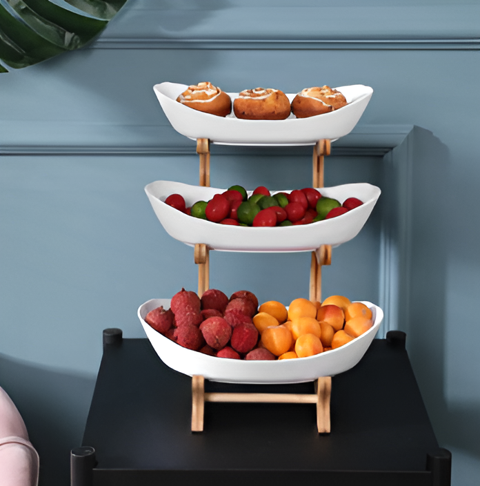 Tiered Wood Fruit Basket Stand with Removable Bowls, 2 or 3 Tier Countertop Produce Holder for Kitchen, Snack & Pastry Serving Tray | Lonoma