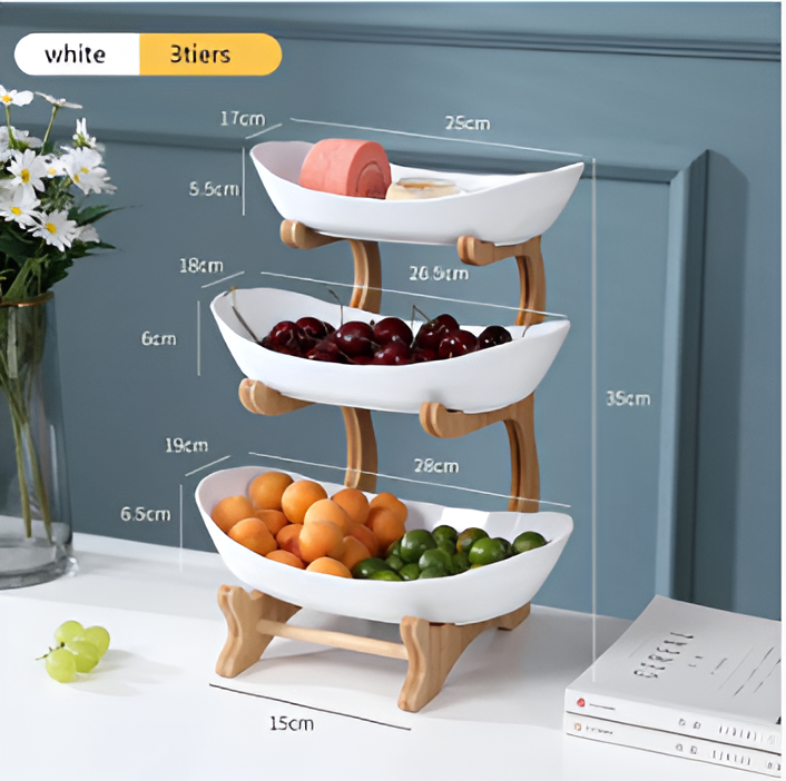 Tiered Wood Fruit Basket Stand with Removable Bowls, 2 or 3 Tier Countertop Produce Holder for Kitchen, Snack & Pastry Serving Tray | Lonoma