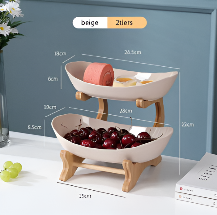 Tiered Wood Fruit Basket Stand with Removable Bowls, 2 or 3 Tier Countertop Produce Holder for Kitchen, Snack & Pastry Serving Tray | Lonoma
