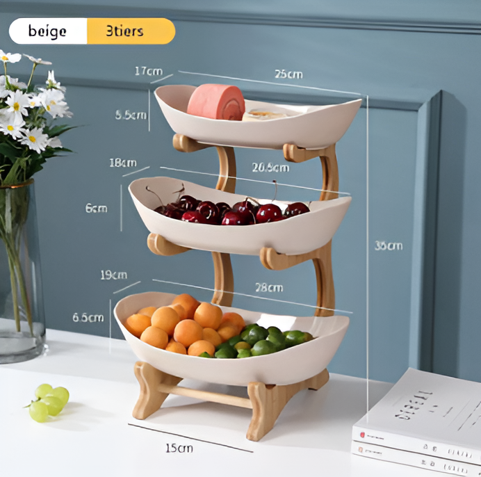 Tiered Wood Fruit Basket Stand with Removable Bowls, 2 or 3 Tier Countertop Produce Holder for Kitchen, Snack & Pastry Serving Tray | Lonoma