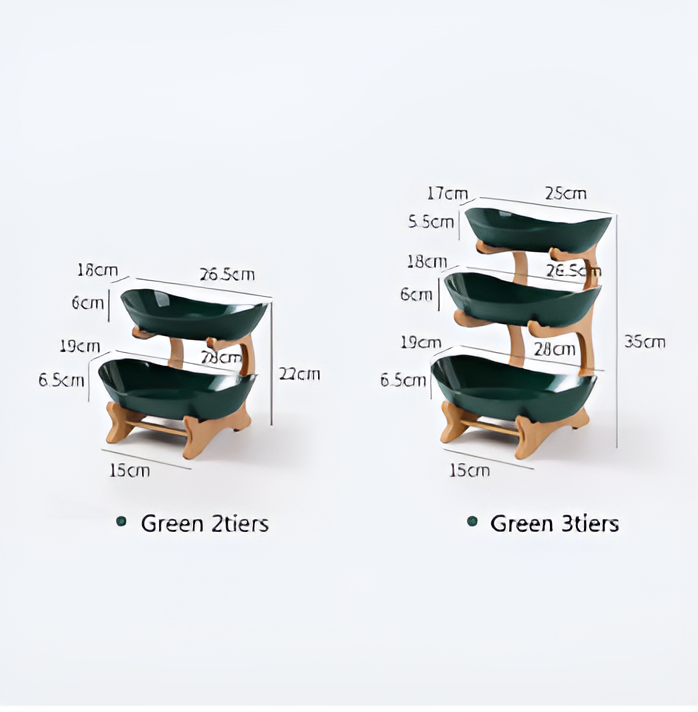 Tiered Wood Fruit Basket Stand with Removable Bowls, 2 or 3 Tier Countertop Produce Holder for Kitchen, Snack & Pastry Serving Tray | Lonoma