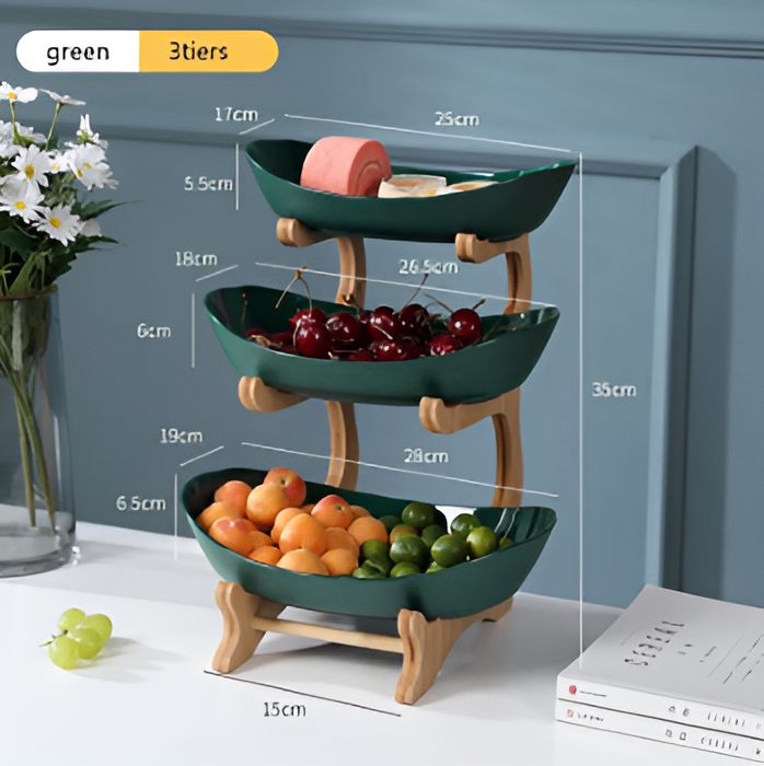 Tiered Wood Fruit Basket Stand with Removable Bowls, 2 or 3 Tier Countertop Produce Holder for Kitchen, Snack & Pastry Serving Tray | Lonoma