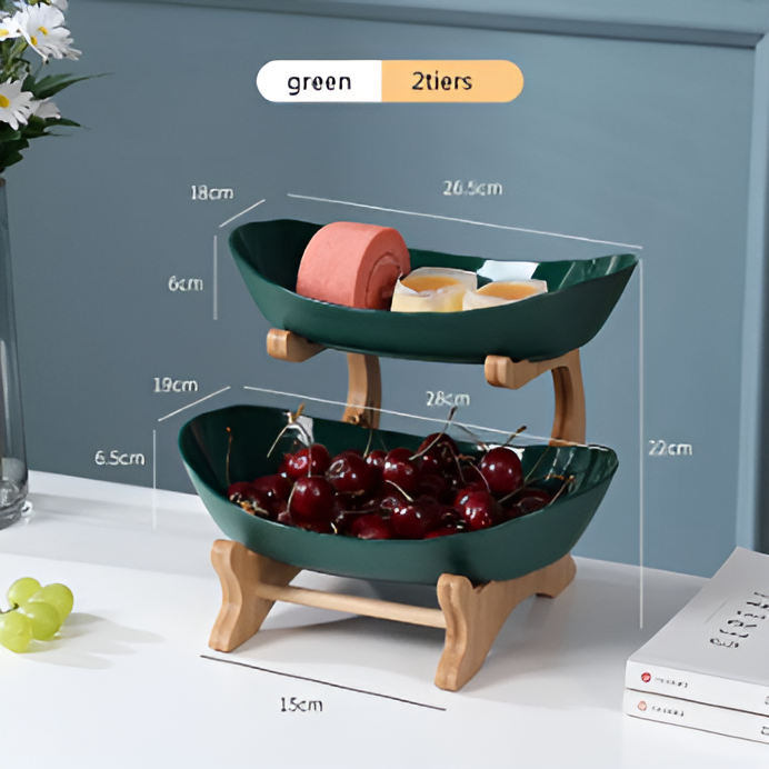 Tiered Wood Fruit Basket Stand with Removable Bowls, 2 or 3 Tier Countertop Produce Holder for Kitchen, Snack & Pastry Serving Tray | Lonoma