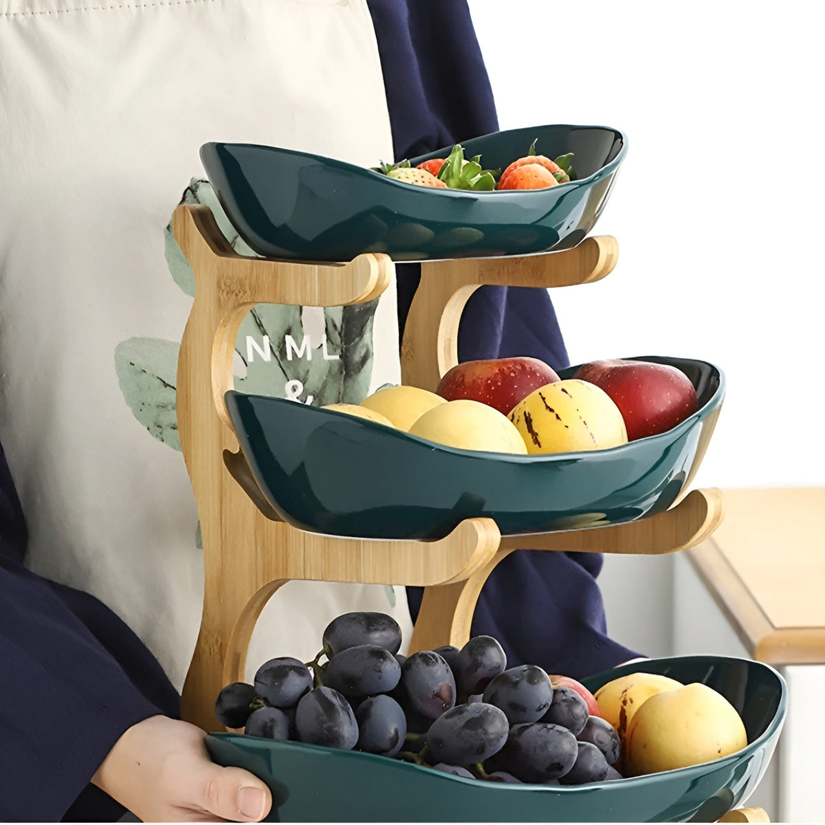 Tiered Wood Fruit Basket Stand with Removable Bowls, 2 or 3 Tier Countertop Produce Holder for Kitchen, Snack & Pastry Serving Tray | Lonoma