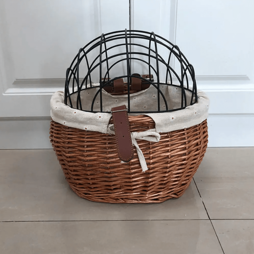 Dog Bike Basket Wicker Front Mount Waterproof Small Pet Carrier Handlebar Cage Lid | Koossa