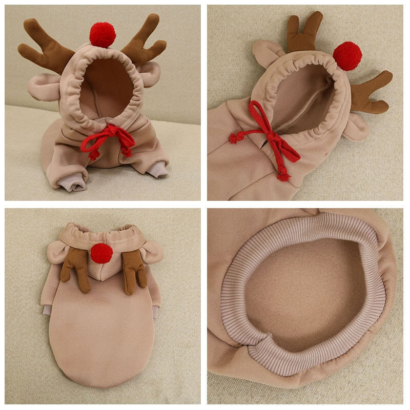 Dachshund Reindeer Hoodie Fleece Lined Polyester XS–2XL Christmas Dog Costume Festive Holiday Outfit Rudolph | Koossa