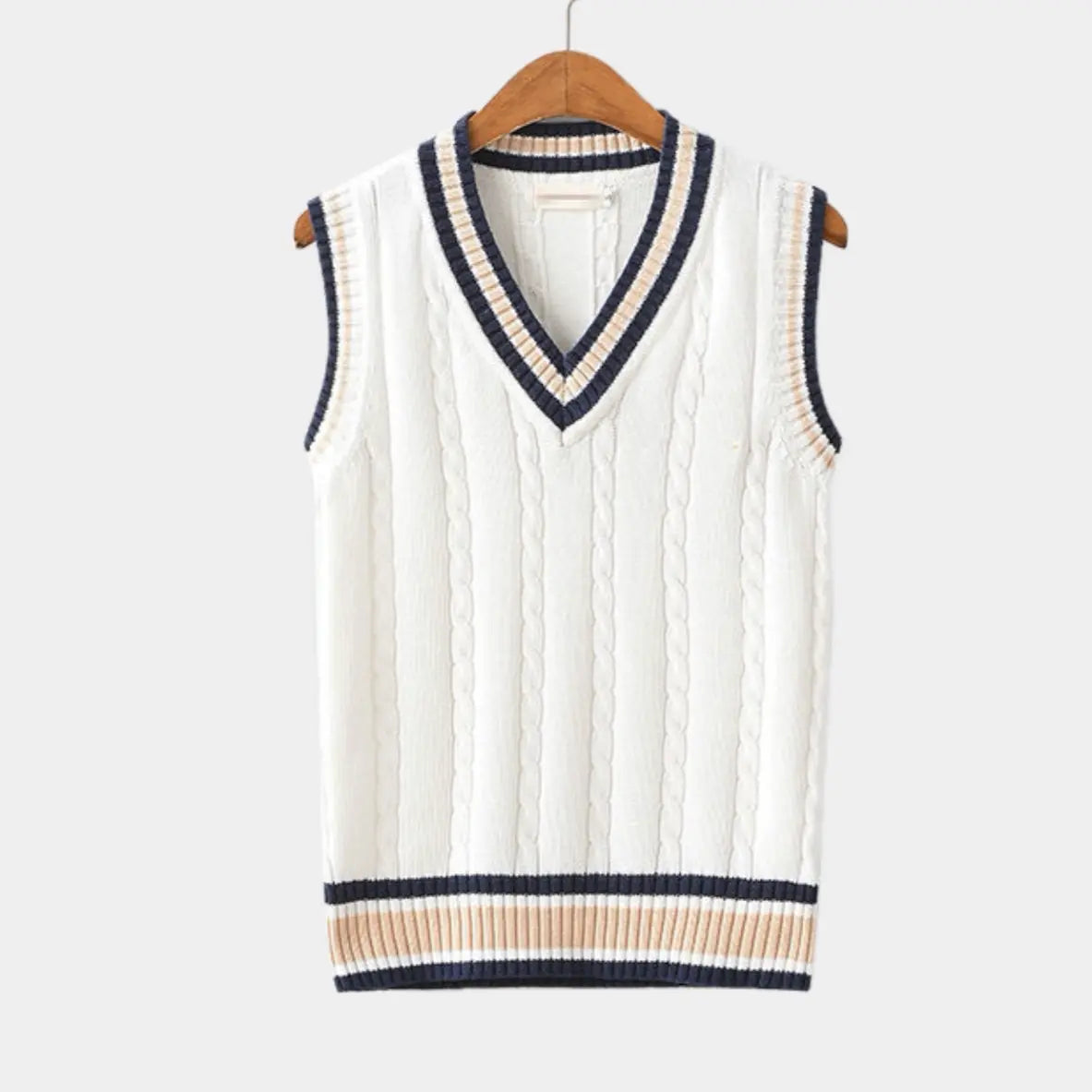Knitted Sleeveless Jumper with V-Neck and Ribbed Trim in Classic Colours for Smart Layering and Everyday Elegance | Koossa
