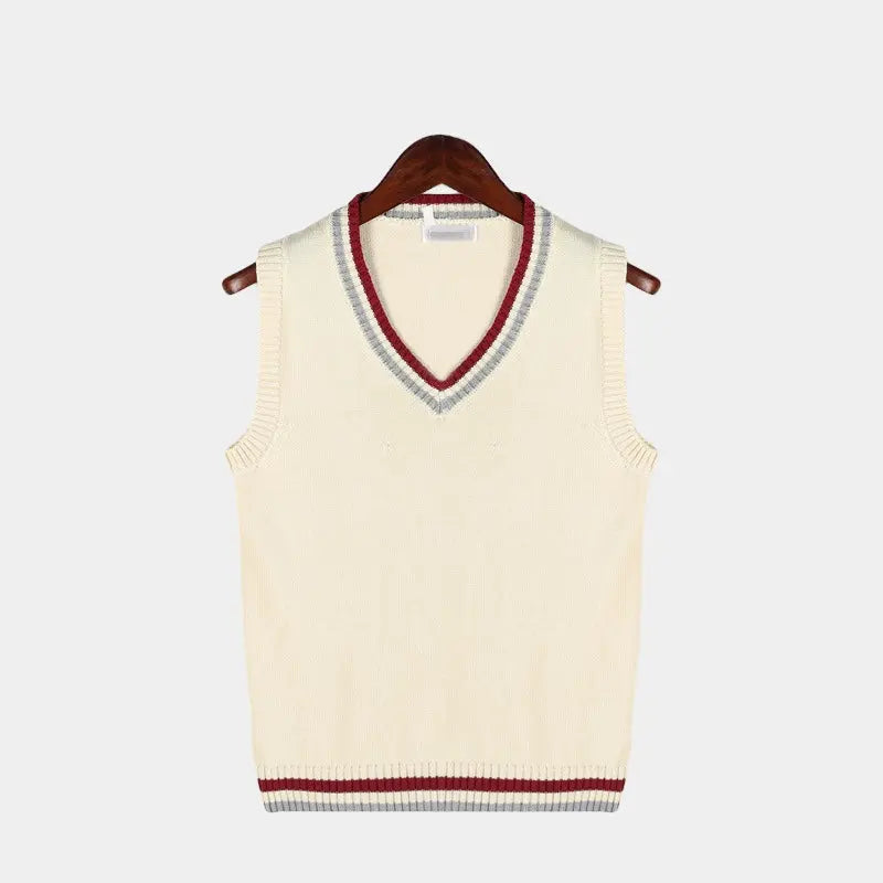 Knitted Sleeveless Jumper with V-Neck and Ribbed Trim in Classic Colours for Smart Layering and Everyday Elegance | Koossa