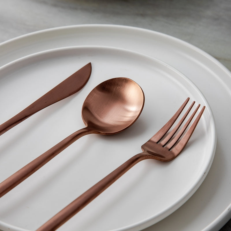Titanium-Coated 18/10 Stainless Steel Flatware Set, Matte Silverware Service for 4 to 16, Dishwasher-Safe Forks, Knives & Spoons | Lonoma