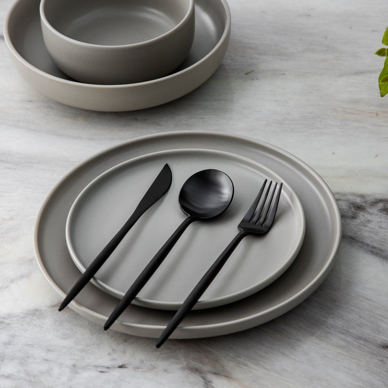 Titanium-Coated 18/10 Stainless Steel Flatware Set, Matte Silverware Service for 4 to 16, Dishwasher-Safe Forks, Knives & Spoons | Lonoma