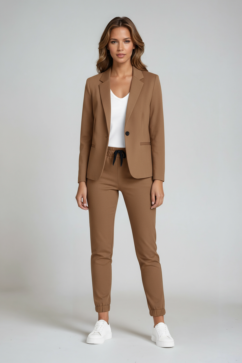 Women's Tailored Blazer and Drawstring Trouser Co-ord Set in Blue, Beige, Grey and Black | Koossa