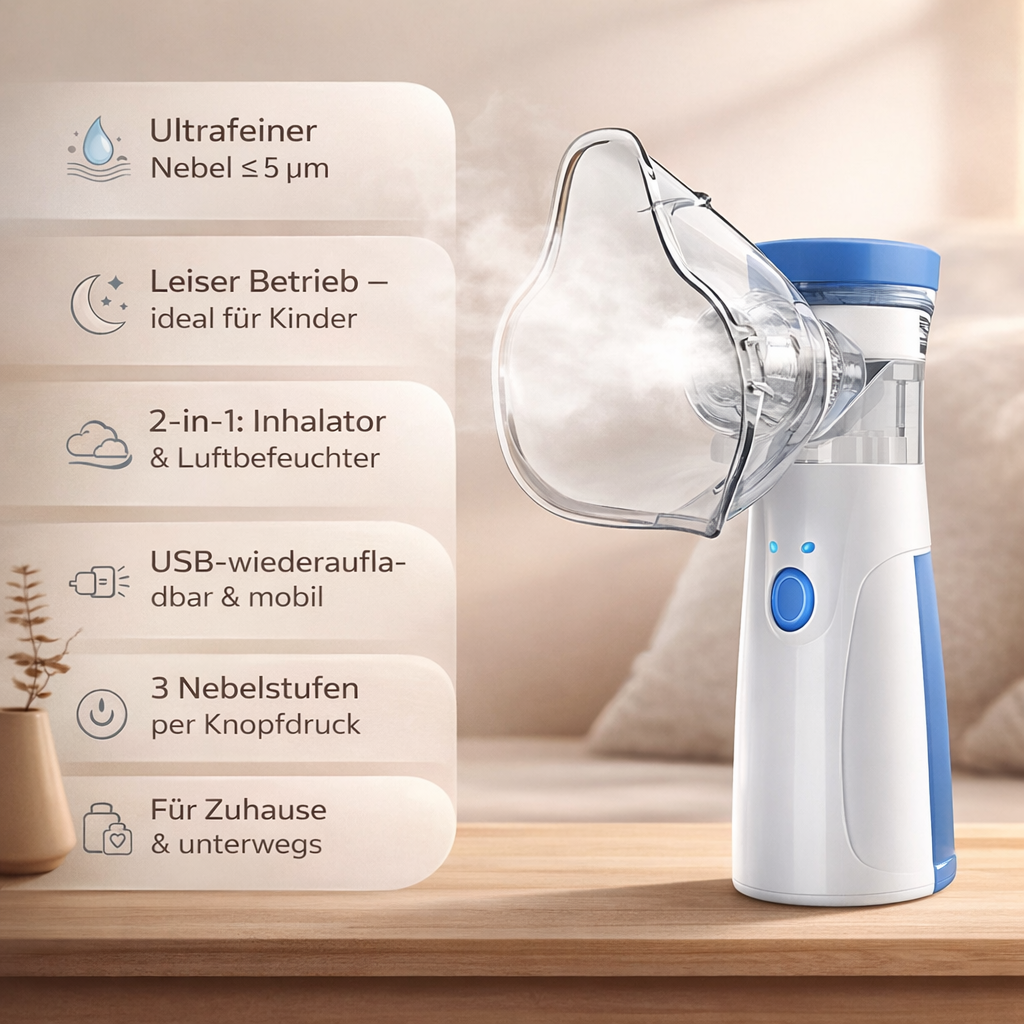 Portable Mesh Nebulizer for Home & Travel – Rechargeable Handheld Inhaler for Kids & Adults – USB Powered Breathing Treatment Device | Lonoma