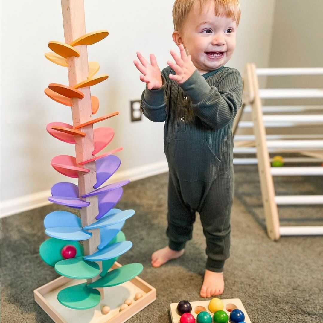 Wooden Ball Drop Tower Toy for Toddlers, Musical Sensory Learning Game with Colorful Rolling Tracks, Montessori Playroom Activity Toy | Lonoma
