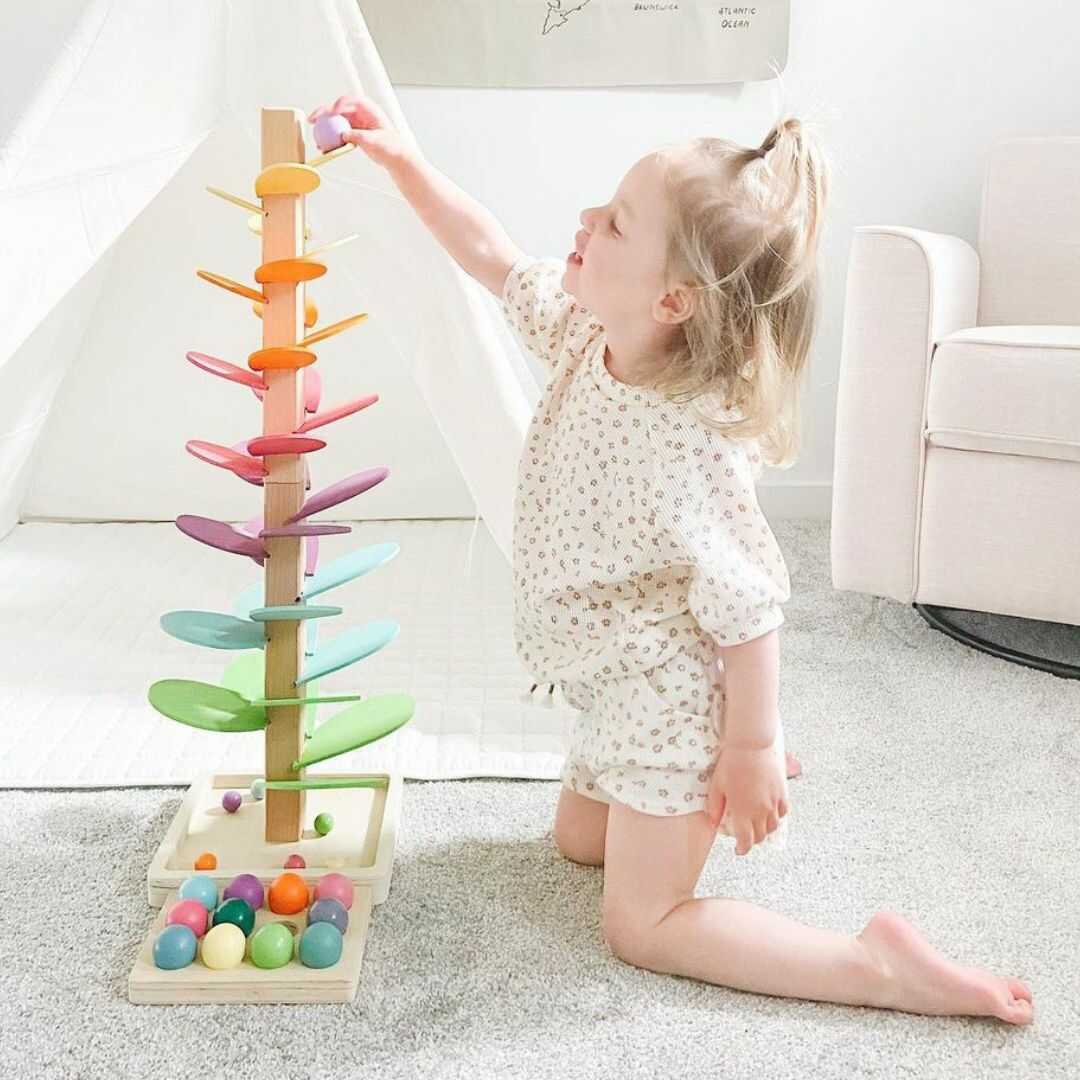 Wooden Ball Drop Tower Toy for Toddlers, Musical Sensory Learning Game with Colorful Rolling Tracks, Montessori Playroom Activity Toy | Lonoma
