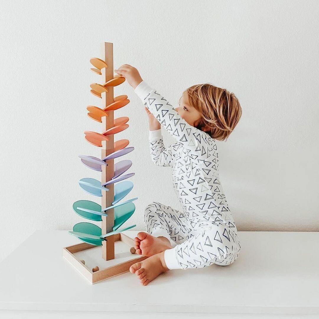 Wooden Ball Drop Tower Toy for Toddlers, Musical Sensory Learning Game with Colorful Rolling Tracks, Montessori Playroom Activity Toy | Lonoma