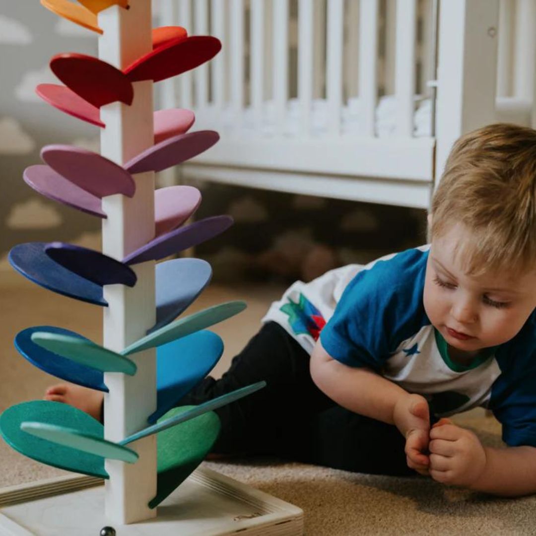 Wooden Ball Drop Tower Toy for Toddlers, Musical Sensory Learning Game with Colorful Rolling Tracks, Montessori Playroom Activity Toy | Lonoma