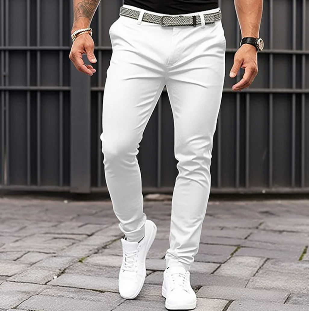 Men's Tapered Stretch Trousers | Dark Grey Slim Leg Jogger-Style Bottoms for Smart Casual Everyday Wear | Koossa