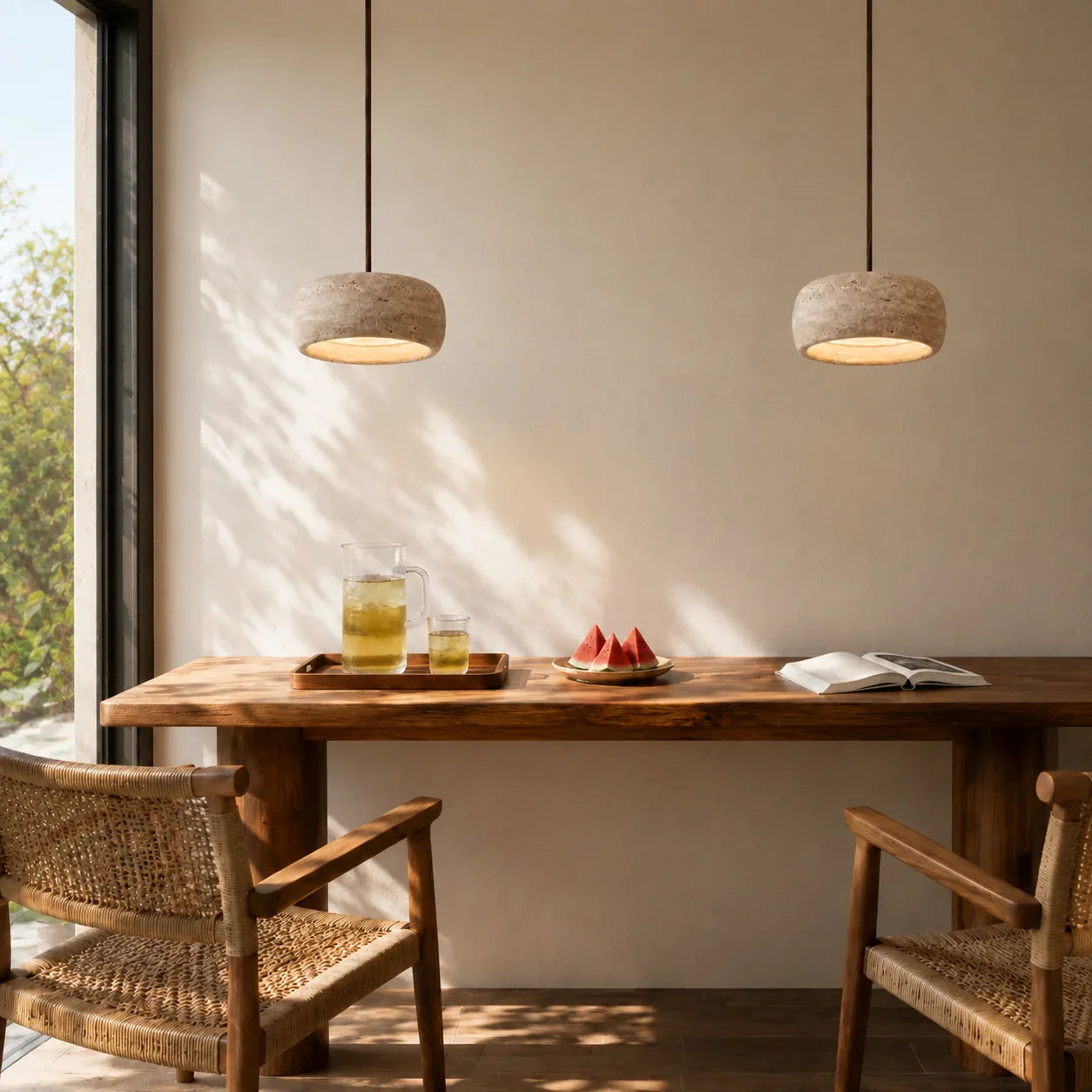 Suspension en Travertine Crème Naturel Style Wabi Sabi pour Salle à Manger Chambre Éclairage Doux Minimaliste | Koossa