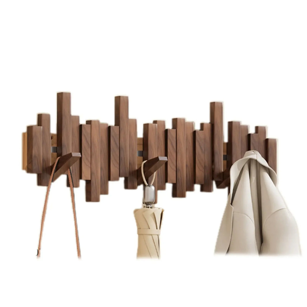 Wall-Mounted Coat Rack with Magnetic Folding Hooks | Wood Finish Entryway Organizer for Jackets & Bags | Lonoma