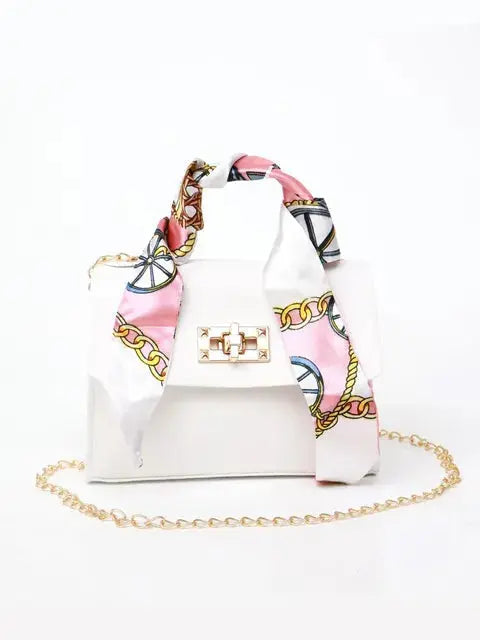Structured Crossbody Bag with Scarf-Wrapped Handle in Premium Faux Leather — Twist-Lock Closure and Gold-Tone Hardware for Timeless Sophistication | Koossa