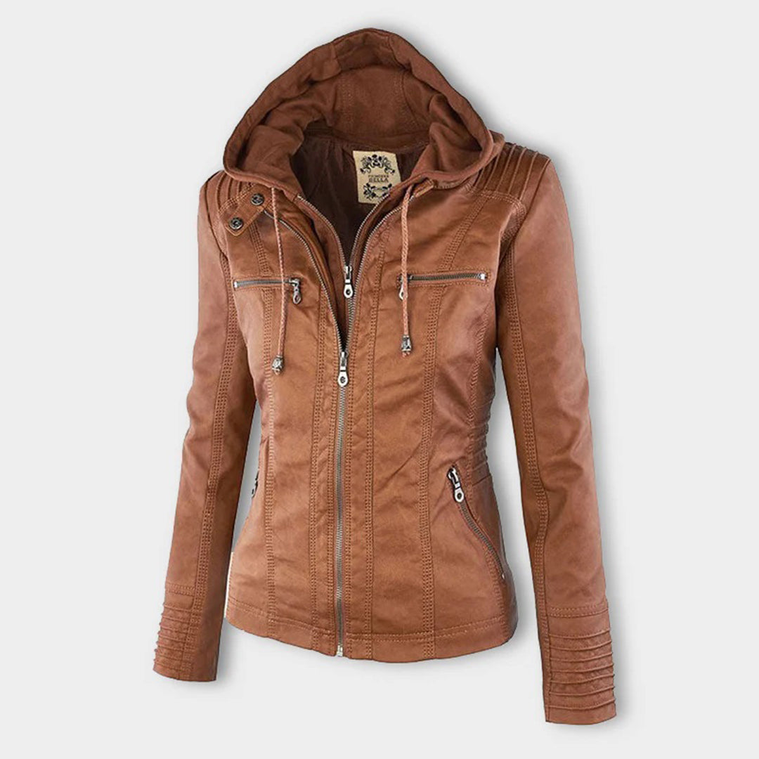Women's Black Hooded Jacket with Zip & Button Fastening — Weather-Resistant Outerwear for Everyday Elegance | Koossa