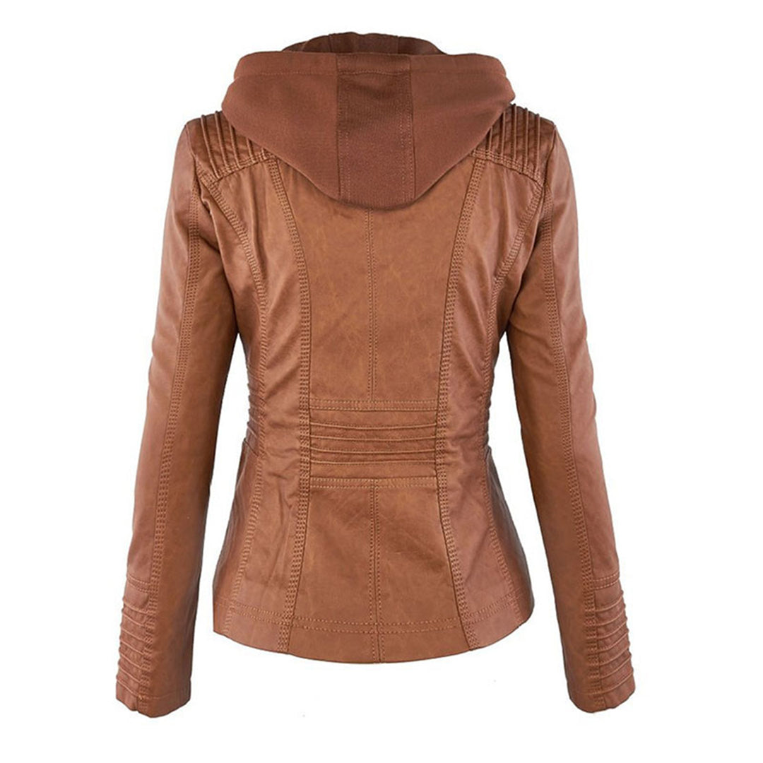 Women's Black Hooded Jacket with Zip & Button Fastening — Weather-Resistant Outerwear for Everyday Elegance | Koossa