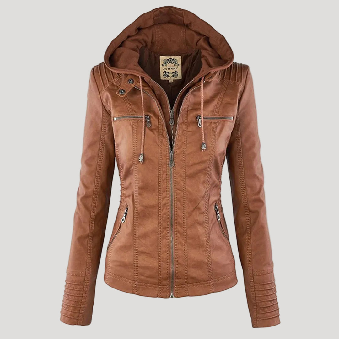Women's Black Hooded Jacket with Zip & Button Fastening — Weather-Resistant Outerwear for Everyday Elegance | Koossa