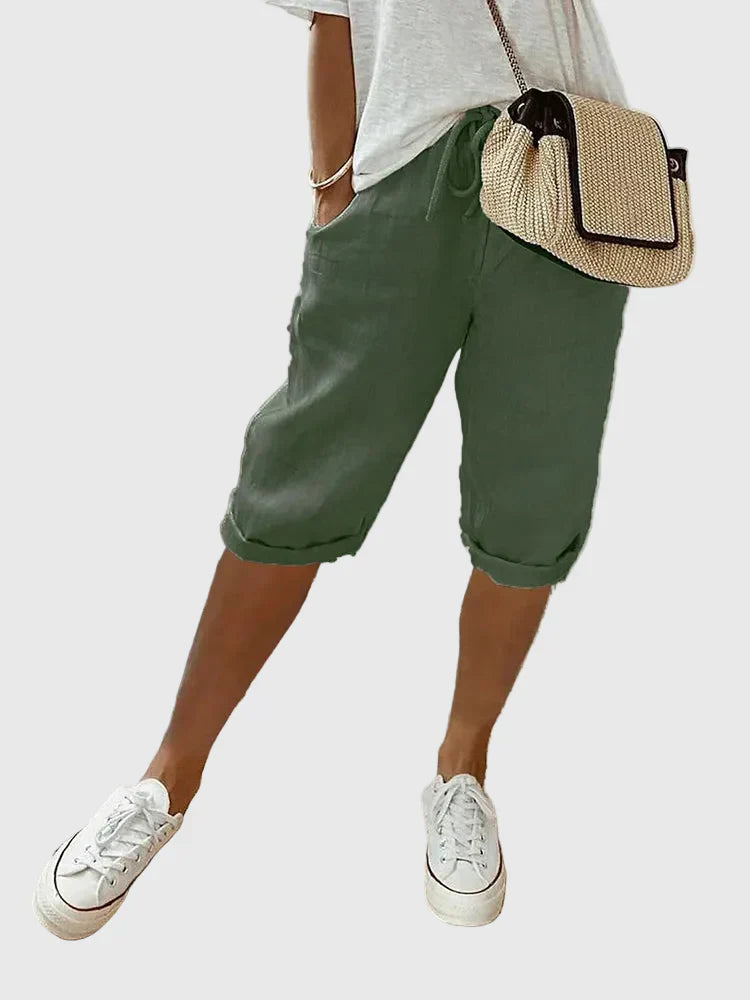 Women's Tailored Cotton Shorts in Black, Beige, Green, Blue & White – Soft Stretch Everyday Comfort for Smart Casual & Travel | Koossa