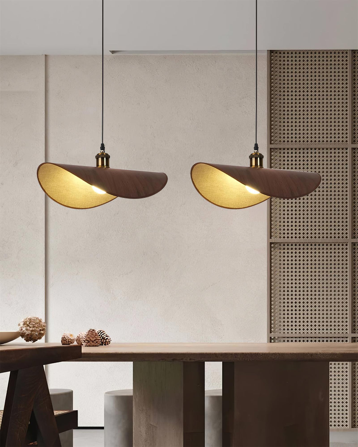 Hanging Ceiling Light with Linen Drum Shade and Wood Accent for Dining Room Kitchen Island Bedroom Modern Farmhouse Fixture | Lonoma
