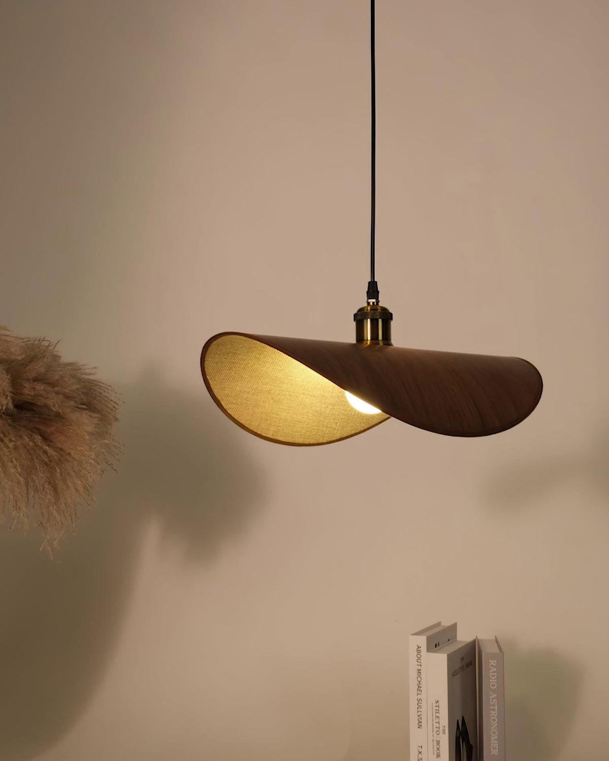 Hanging Ceiling Light with Linen Drum Shade and Wood Accent for Dining Room Kitchen Island Bedroom Modern Farmhouse Fixture | Lonoma