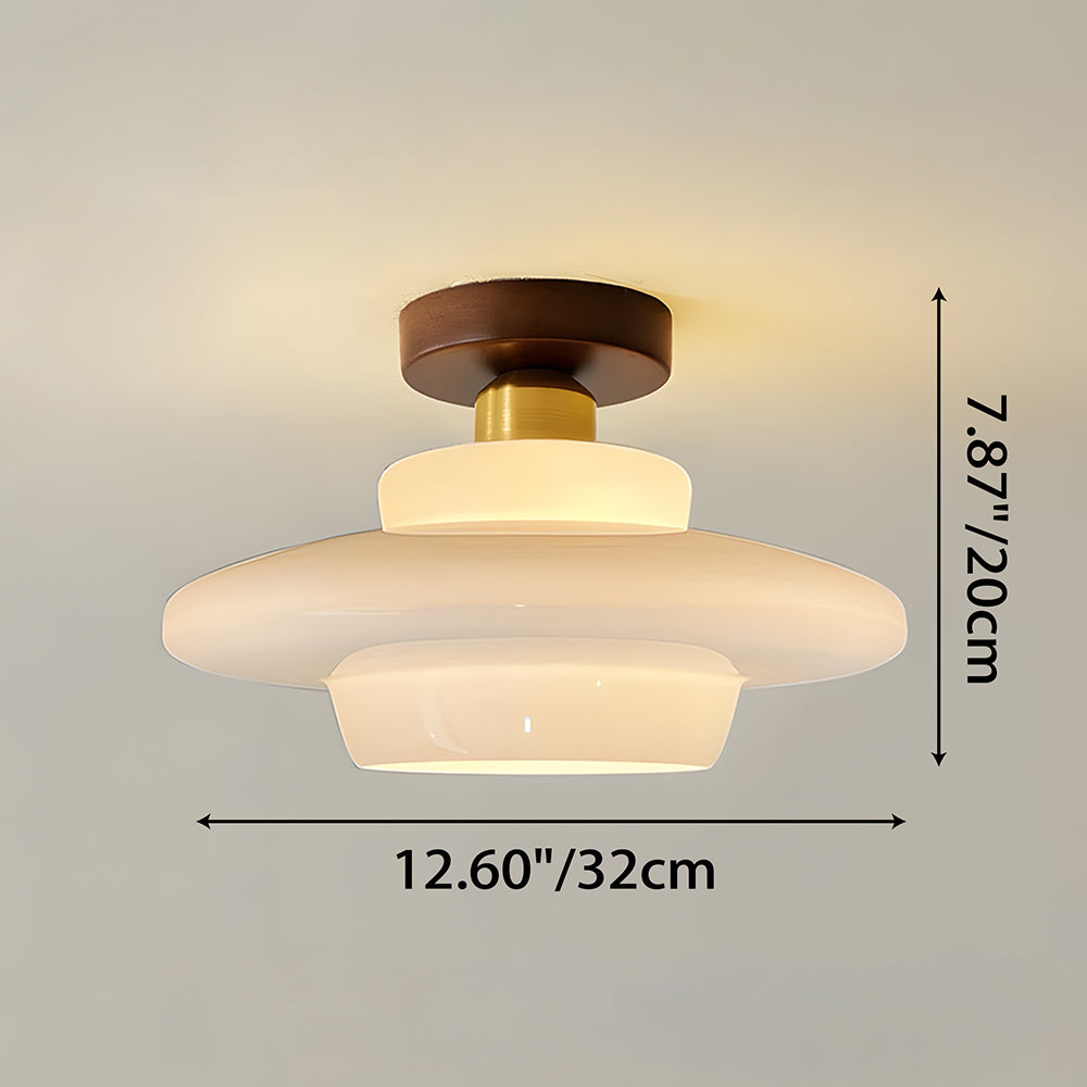Plafonnier Bois Noyer et Verre Cuivré E27 Style Scandinave pour Entrée Cuisine Salon Luminaire Nordique Naturel | Koossa