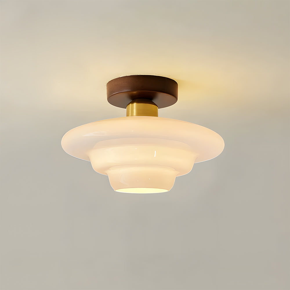 Plafonnier Bois Noyer et Verre Cuivré E27 Style Scandinave pour Entrée Cuisine Salon Luminaire Nordique Naturel | Koossa