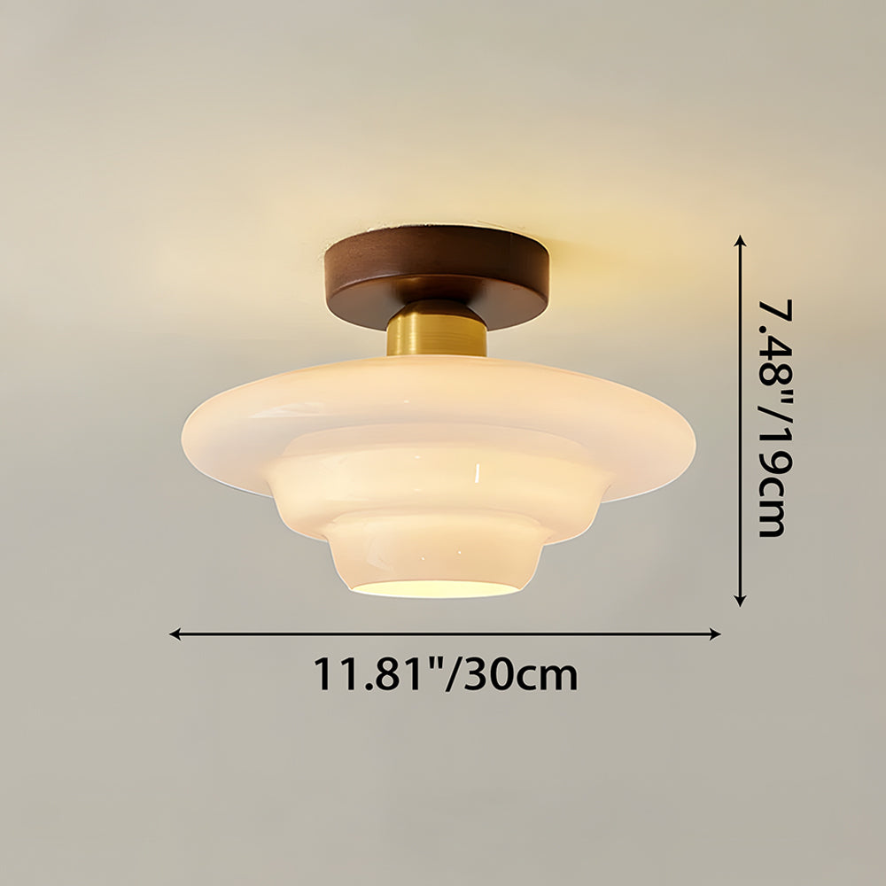 Plafonnier Bois Noyer et Verre Cuivré E27 Style Scandinave pour Entrée Cuisine Salon Luminaire Nordique Naturel | Koossa