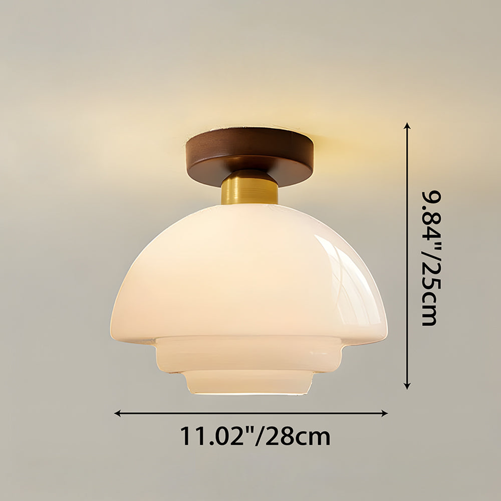 Plafonnier Bois Noyer et Verre Cuivré E27 Style Scandinave pour Entrée Cuisine Salon Luminaire Nordique Naturel | Koossa
