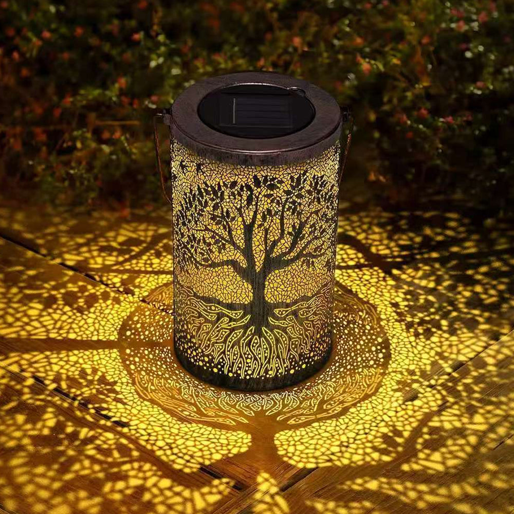 Lanterne solaire décorative motif arbre de vie IP55 pour jardin terrasse villa à suspendre ou poser LED blanc | Koossa
