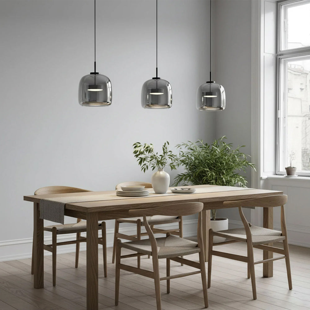 Suspension en verre fumé dôme vintage minimaliste LED pour cuisine salle à manger loft style industriel | Koossa