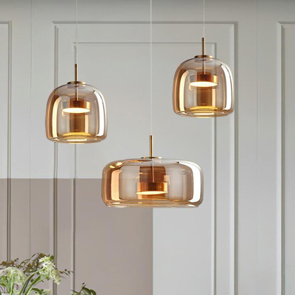 Suspension en verre fumé dôme vintage minimaliste LED pour cuisine salle à manger loft style industriel | Koossa