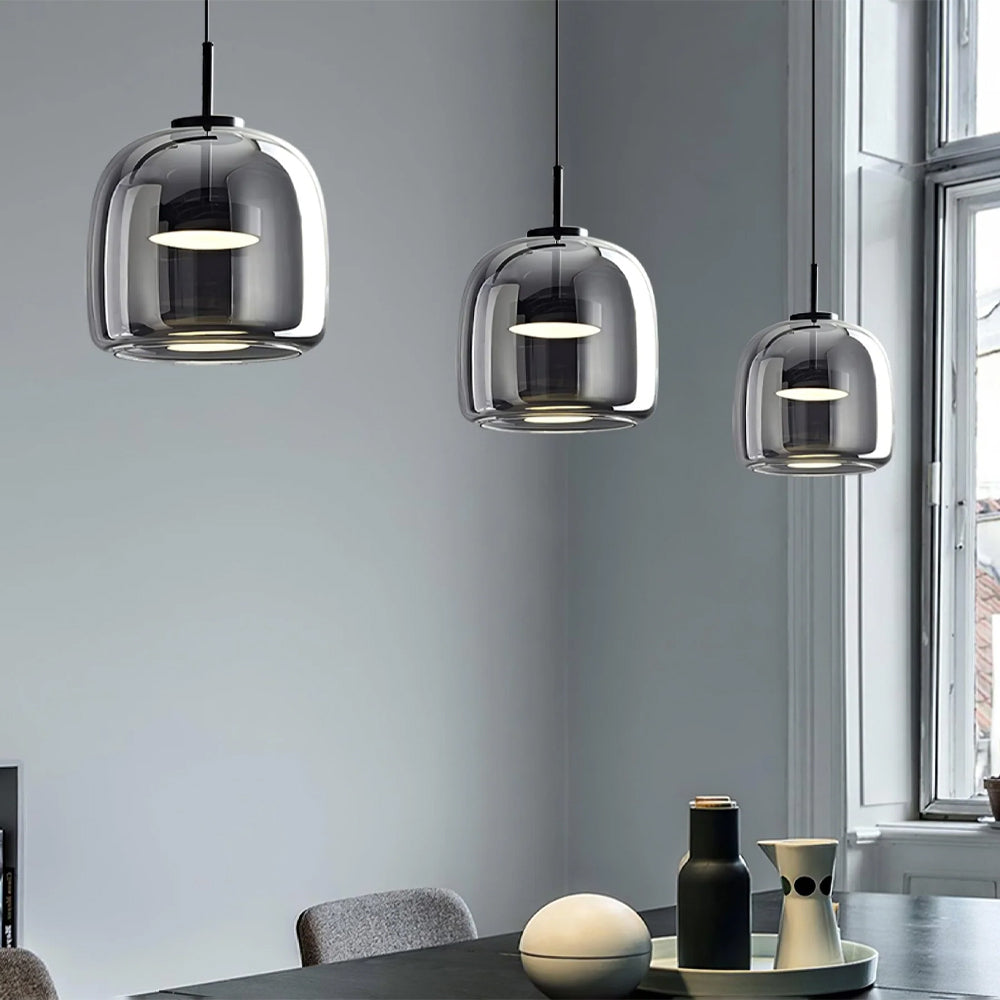 Suspension en verre fumé dôme vintage minimaliste LED pour cuisine salle à manger loft style industriel | Koossa