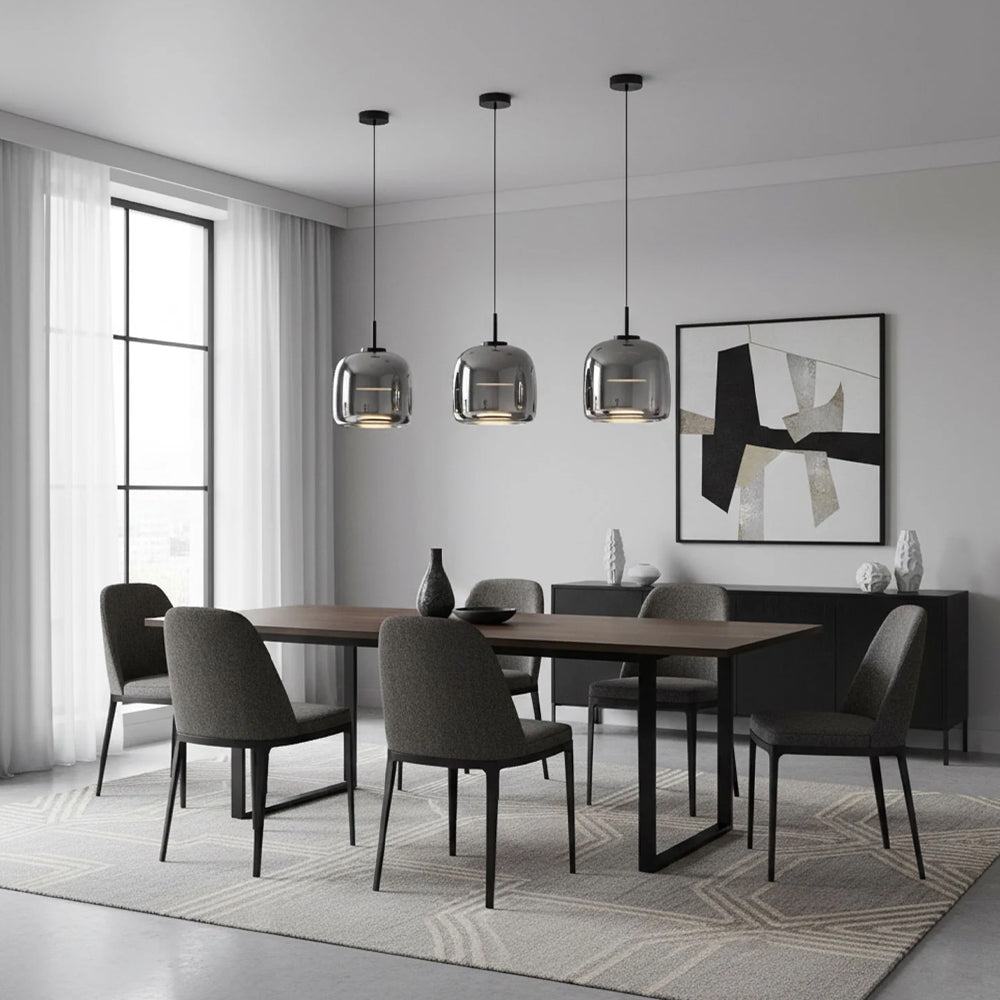 Suspension en verre fumé dôme vintage minimaliste LED pour cuisine salle à manger loft style industriel | Koossa