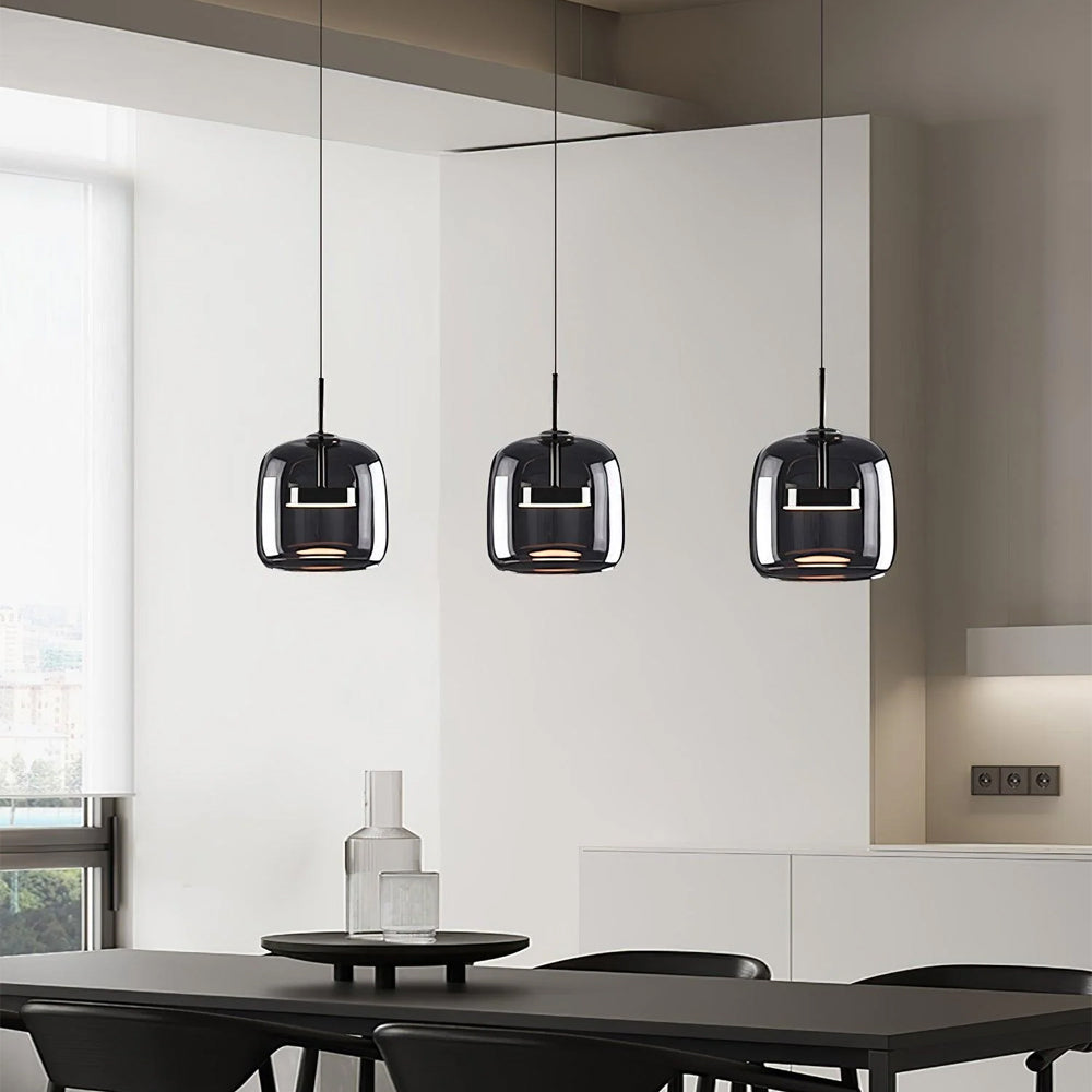 Suspension en verre fumé dôme vintage minimaliste LED pour cuisine salle à manger loft style industriel | Koossa