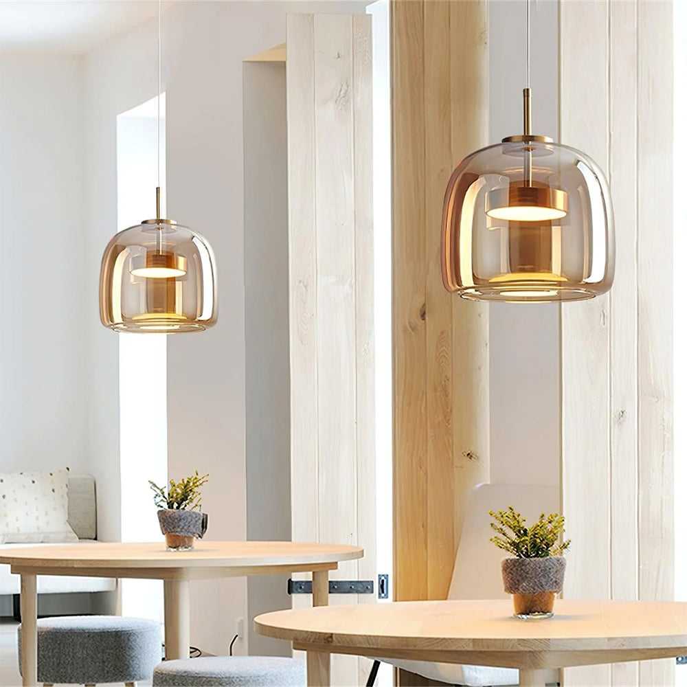 Suspension en verre fumé dôme vintage minimaliste LED pour cuisine salle à manger loft style industriel | Koossa