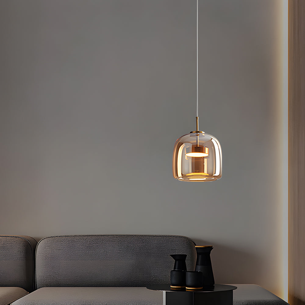 Suspension en verre fumé dôme vintage minimaliste LED pour cuisine salle à manger loft style industriel | Koossa