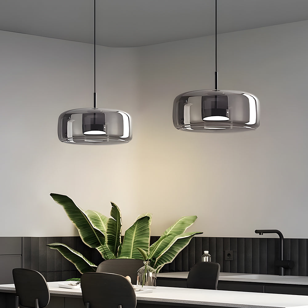 Suspension en verre fumé dôme vintage minimaliste LED pour cuisine salle à manger loft style industriel | Koossa