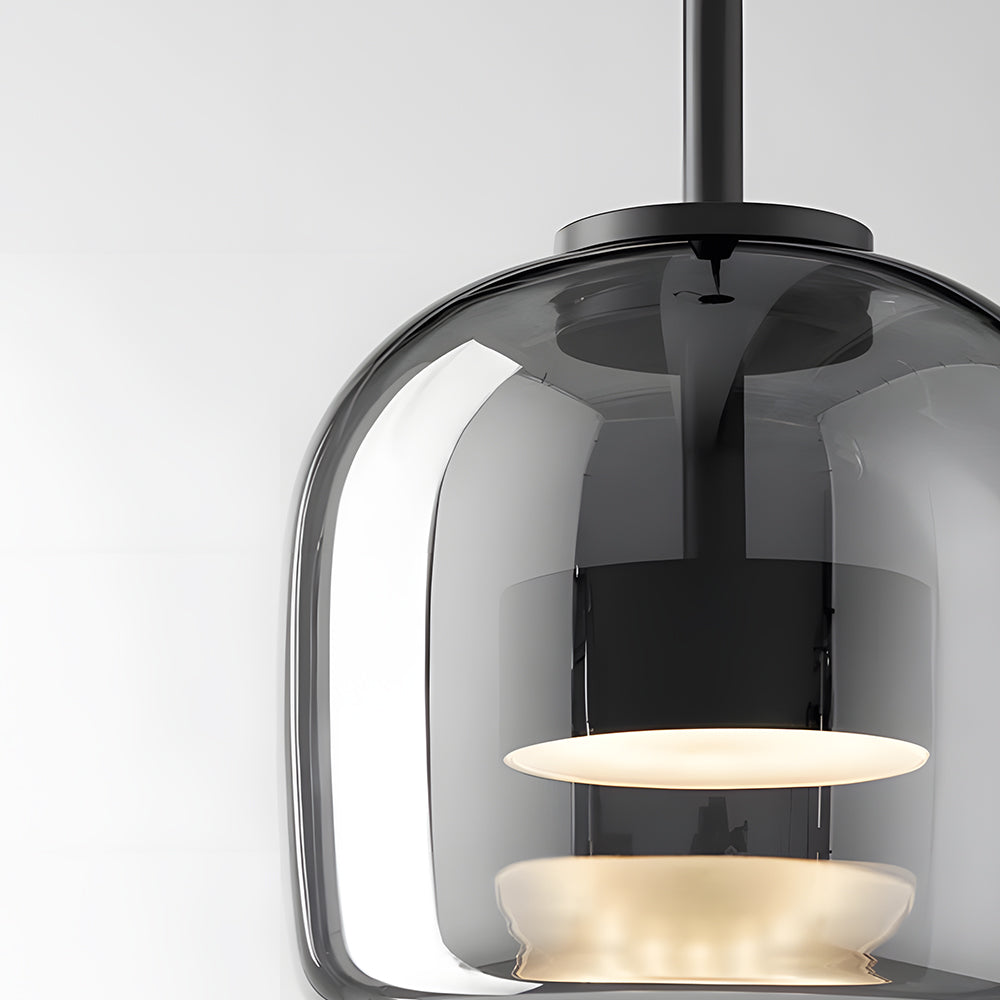 Suspension en verre fumé dôme vintage minimaliste LED pour cuisine salle à manger loft style industriel | Koossa