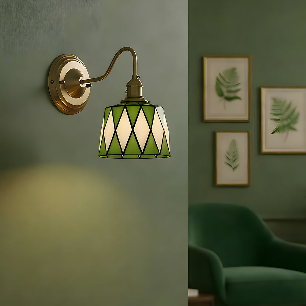 Applique murale Art déco en verre coloré et cuivre culot E27 pour entrée bureau salon ambiance chaleureuse | Koossa